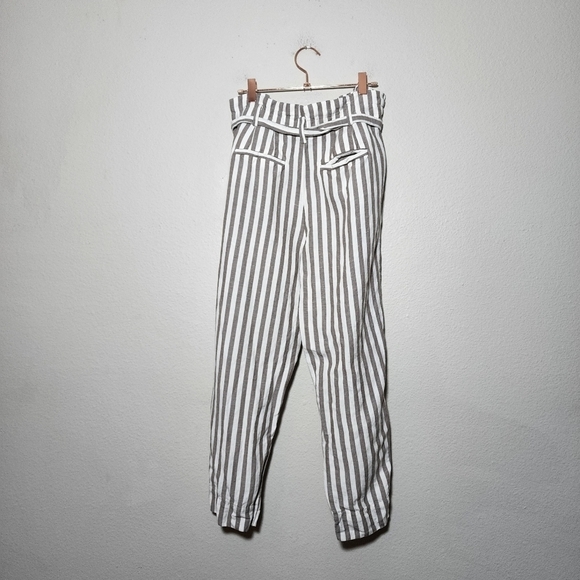 MADEWELL Striped Linen-Blend Paperbag Pants Size 2 - Picture 2 of 13